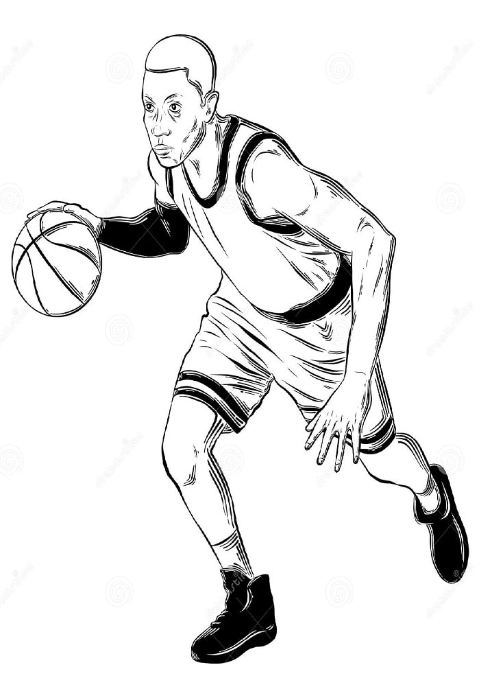 Croquis Tir Par La Main Du Joueur De Basket Dans Le Noir D Isolement Sur Fond Blanc Dessin D Taill Style Vintage Vecteur Online Coloring Pages