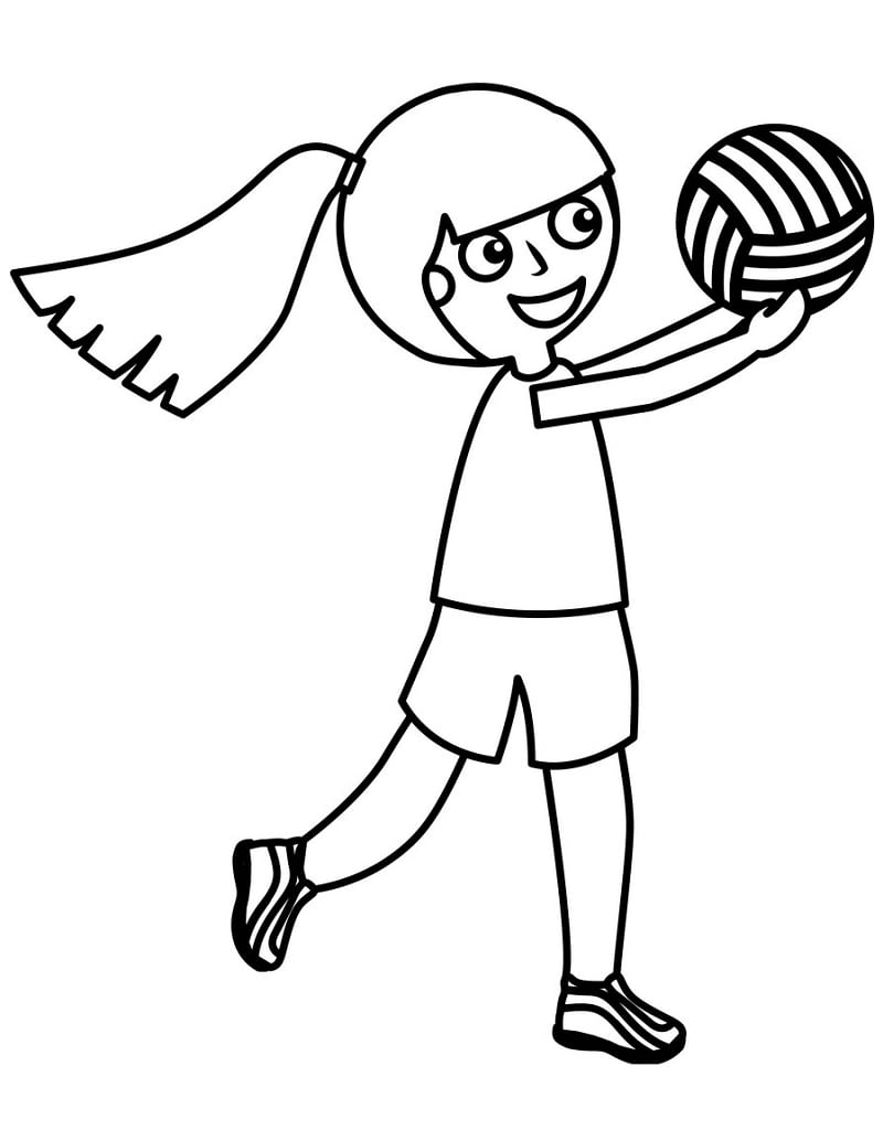 little-girl-playing-volleyball-vector-14464258 - Online Coloring Pages