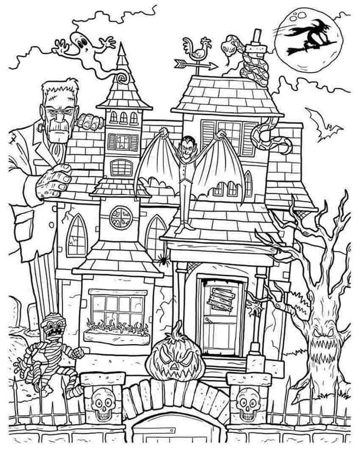 Top 20 Printable Haunted House Coloring Pages Online